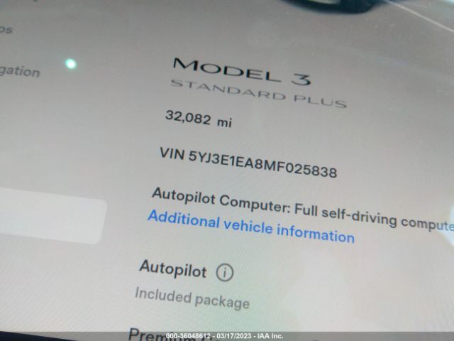 5YJ3E1EA8MF025838 Tesla Model 3 Standard Range Plus