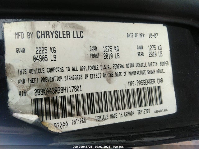 Dodge CHARGER 2008 2B3KA43R38H117801 Image 10