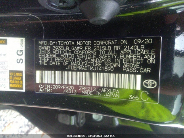 2021 Toyota Corolla Le მანქანა იყიდება აუქციონზე, vin: JTDEPMAE1MJ141890, აუქციონის ნომერი: 36048829