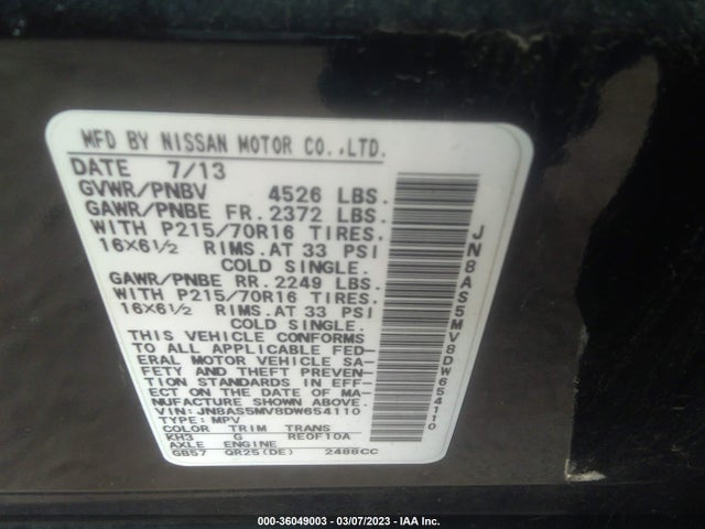 Nissan ROGUE S 2013 JN8AS5MV8DW654110 Image 9