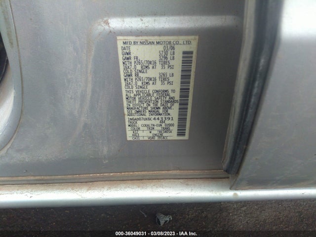 2006 NISSAN FRONTIER SE VIN: 1N6AD07UX6C443391