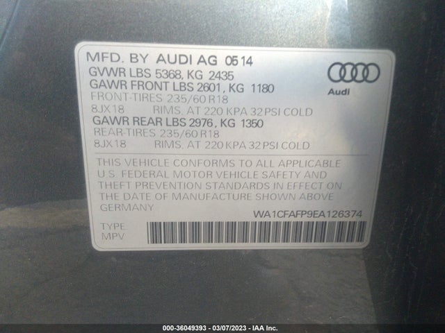 WA1CFAFP9EA126374 Audi Q5 PREMIUM
