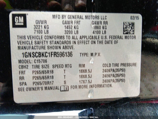 Chevrolet Tahoe Lt 2015 1GNSCBKC1FR596136 Image 10