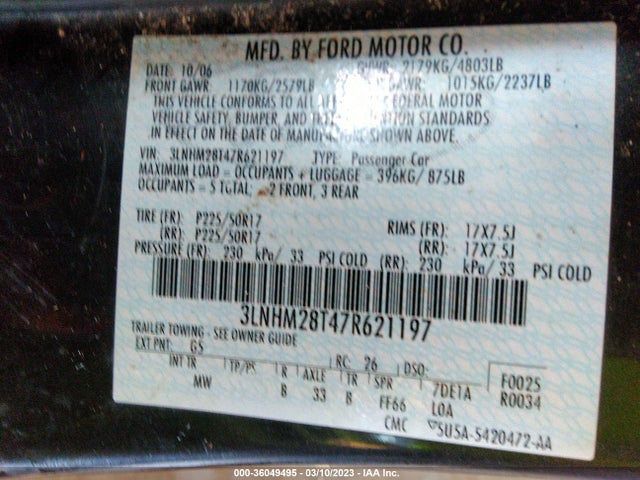 Lincoln MKZ 2007 3LNHM28T47R621197 Image 10