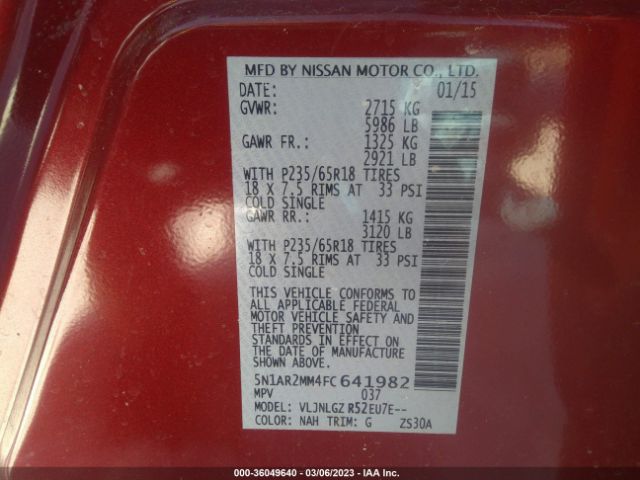 5N1AR2MM4FC641982 Nissan Pathfinder Sl