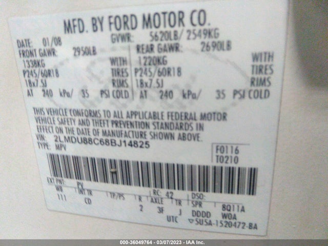 Lincoln MKX 2008 2LMDU88C68BJ14825 Image 10
