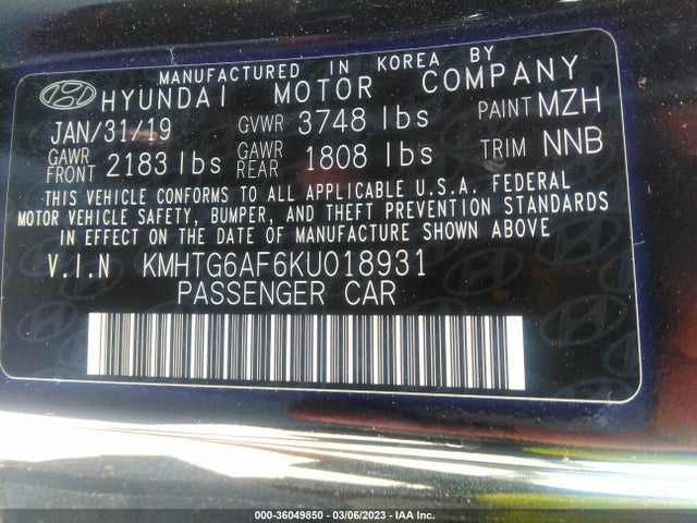 2019 Hyundai Veloster, VIN: KMHTG6AF6KU018931