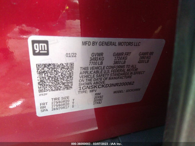 Chevrolet Suburban Lt 2022 1GNSKCKD3NR200062 Image 9