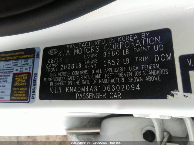 2013 KIA RIO LX VIN: KNADM4A31D6302094
