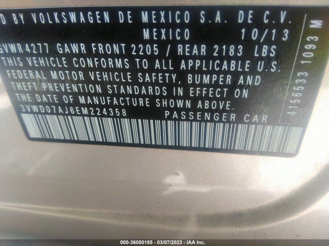 2014 VOLKSWAGEN JETTA SEDAN SE W/CONNECTIVITY/SUNROOF VIN: 3VWD07AJ6EM224358