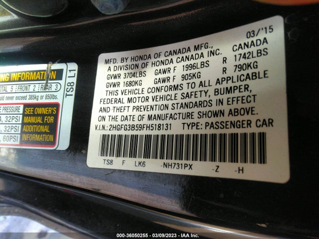 Honda Civic Coupe Lx 2015 2HGFG3B59FH518131 Image 9