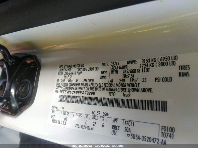 2015 FORD F-150 XL/LARIAT VIN: 1FTEW1CF6FFA79299