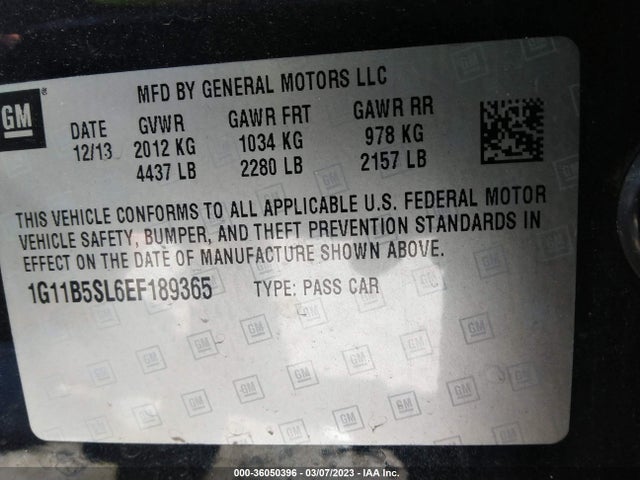 2014 CHEVROLET MALIBU LS VIN: 1G11B5SL6EF189365
