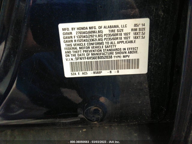 Honda Pilot Ex-l 2014 5FNYF4H56EB052038 Image 9