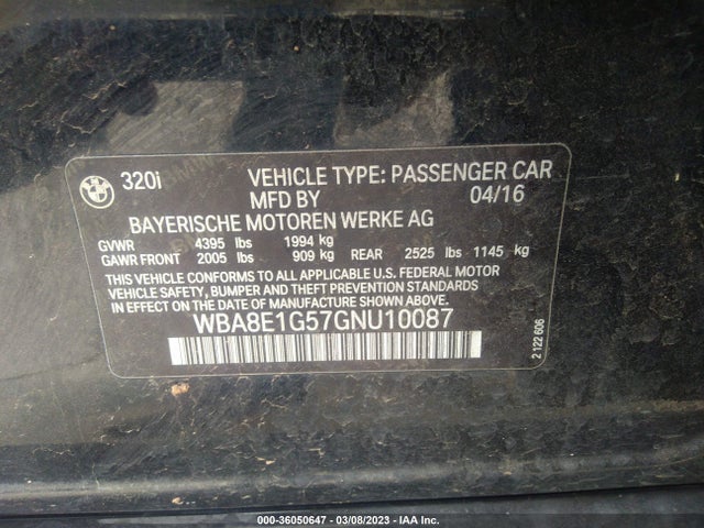 BMW 3 Series 320i 2016 WBA8E1G57GNU10087 Image 9