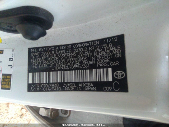 2013 TOYOTA PRIUS ONE/TWO/THREE/FOUR/FIVE VIN: JTDKN3DU7D5557361