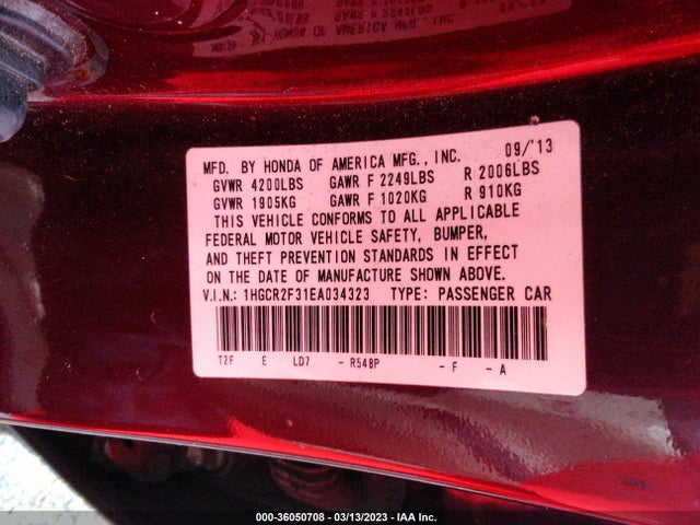 Honda Accord Sedan Lx 2014 1HGCR2F31EA034323 Image 9