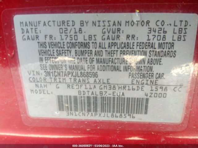 3N1CN7APXJL868596 Nissan Versa Sedan Sv