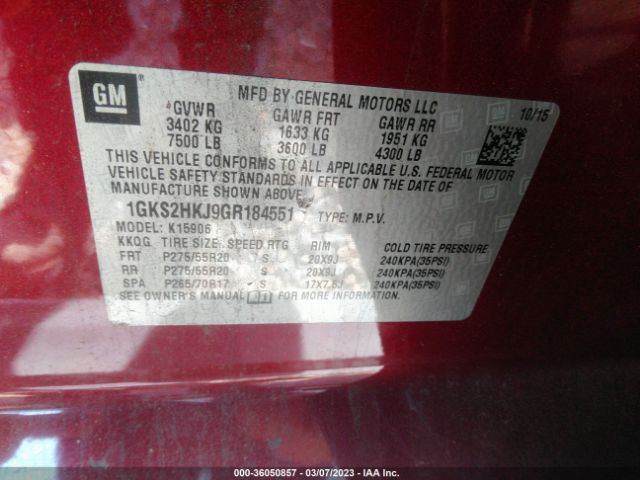 1GKS2HKJ9GR184551 GMC YUKON XL DENALI