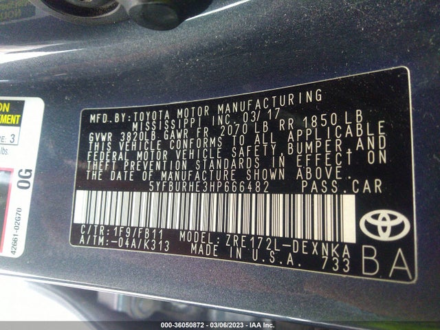 Toyota Corolla L/le/xle/se 2017 5YFBURHE3HP666482 Image 10