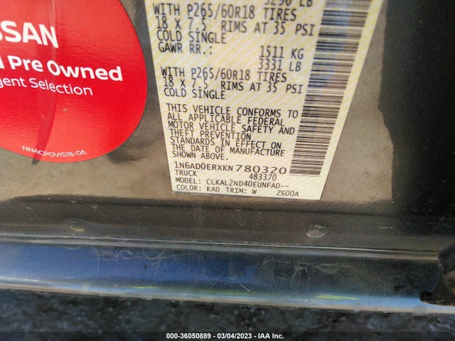 Nissan Frontier Sv 2019 1N6AD0ERXKN780320 Image 11