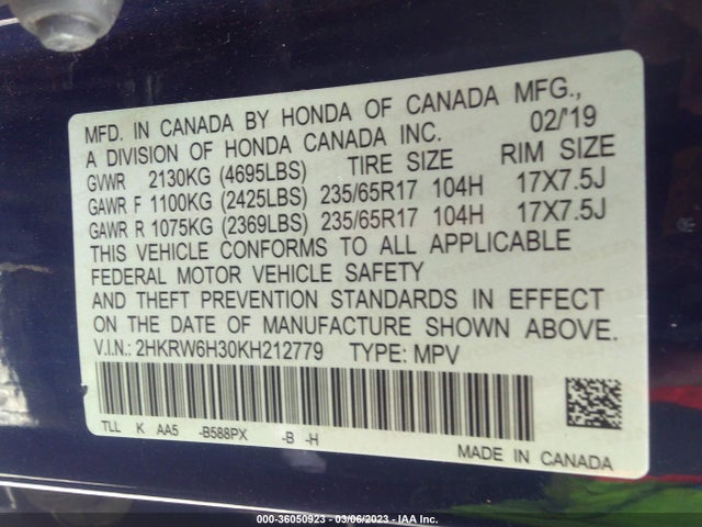 2019 HONDA CR-V LX VIN: 2HKRW6H30KH212779