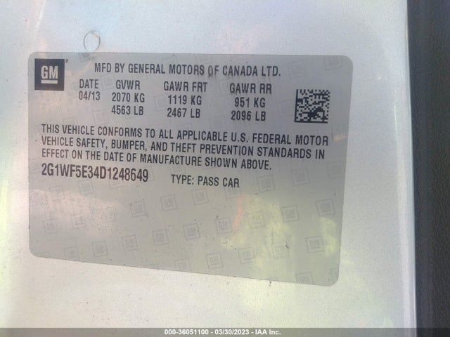 2013 CHEVROLET IMPALA LS VIN: 2G1WF5E34D1248649
