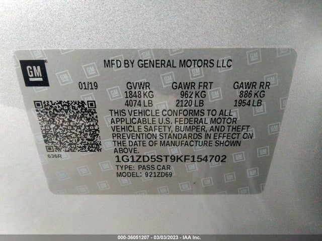 Chevrolet MALIBU LT 2019 1G1ZD5ST9KF154702 Image 9