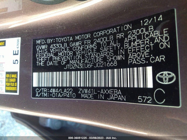 2015 Toyota Prius, VIN: JTDZN3EU6FJ021668