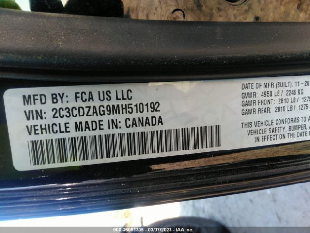 2C3CDZAG9MH510192 Dodge Challenger Sxt