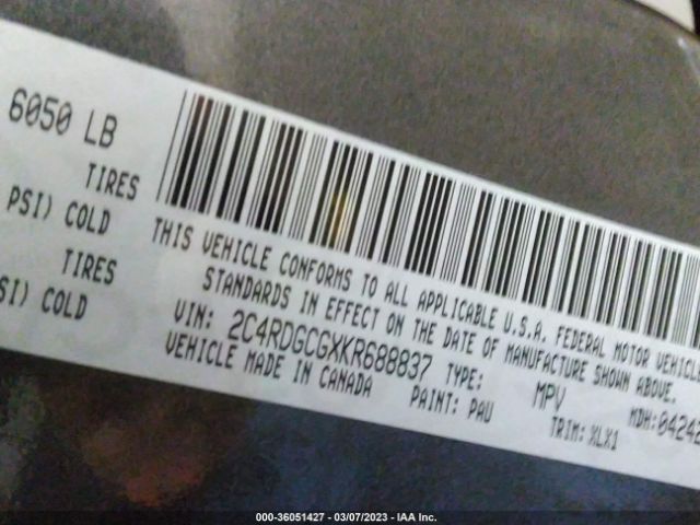 2C4RDGCGXKR688837 Dodge Grand Caravan Sxt