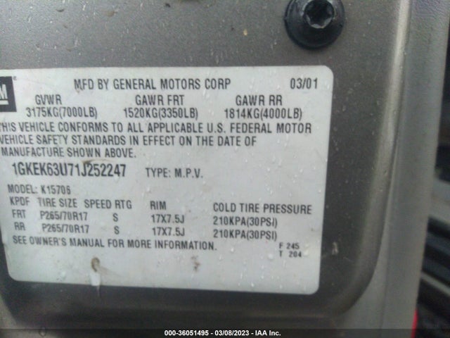 GMC YUKON DENALI 2001 1GKEK63U71J252247 Image 11