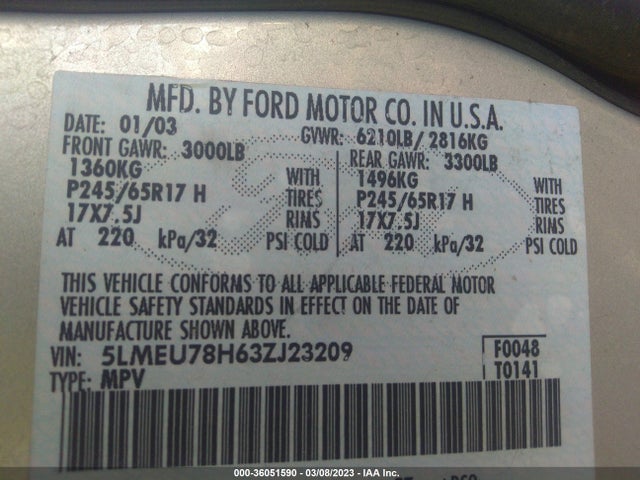 Lincoln Aviator Premium 2003 5LMEU78H63ZJ23209 Image 10