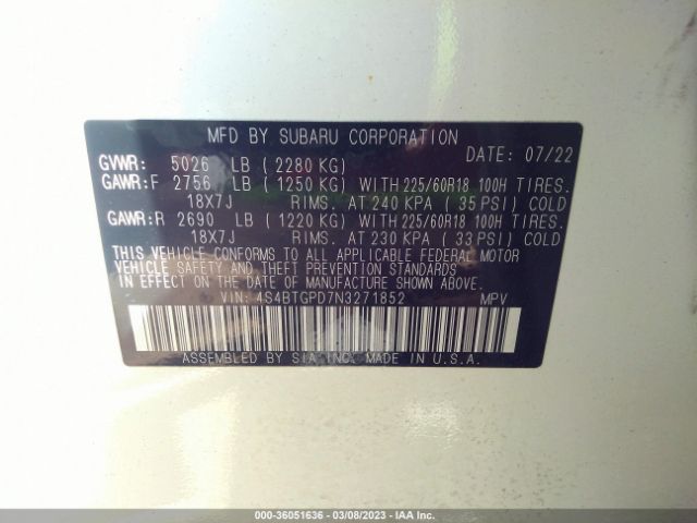 4S4BTGPD7N3271852 Subaru Outback Touring Xt