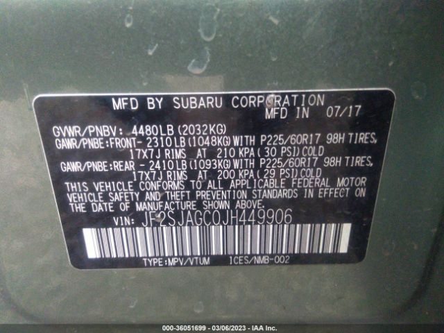 JF2SJAGC0JH449906 Subaru Forester Premium