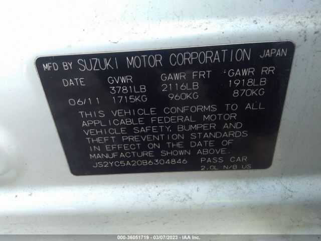 JS2YC5A20B6304846 Suzuki SX4 LE