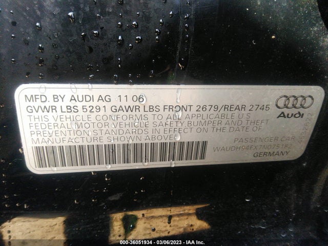 2007 AUDI A6 3.2L VIN: WAUDH94FX7N075182
