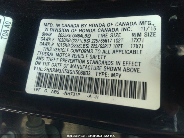 Honda CR-V EX 2016 2HKRM3H5XGH506803 Image 10