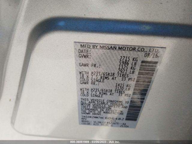 5N1DR2MM7HC606482 Nissan Pathfinder Sl