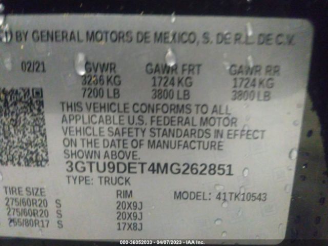 3GTU9DET4MG262851 GMC Sierra 1500 Slt