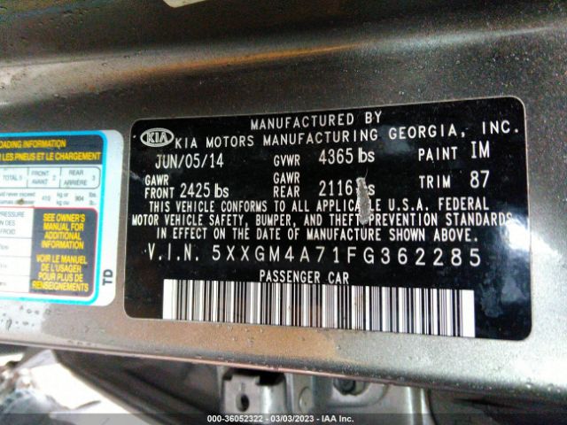 5XXGM4A71FG362285 KIA Optima Lx
