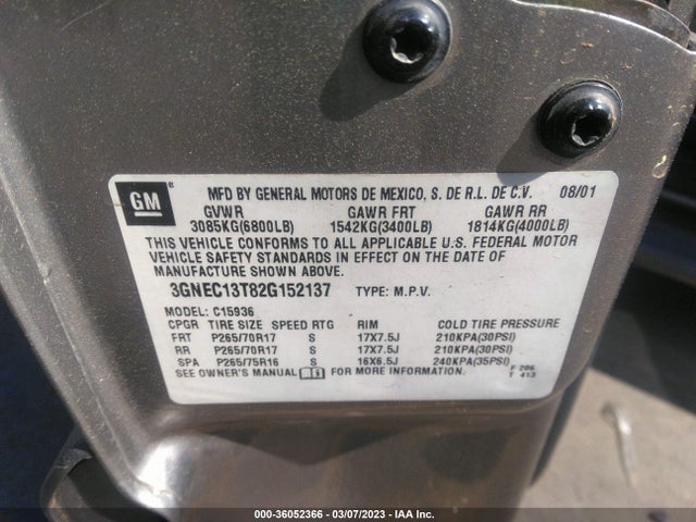 Chevrolet Avalanche 2002 3GNEC13T82G152137 Image 10