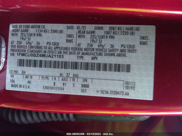 2021 Ford Escape, VIN: 1FMCU0BZ4MUA21103