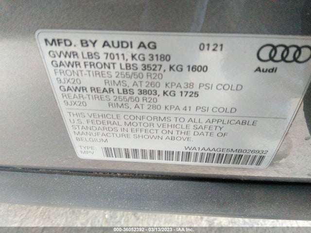 2021 Audi e-tron, VIN: WA1AAAGE5MB026932