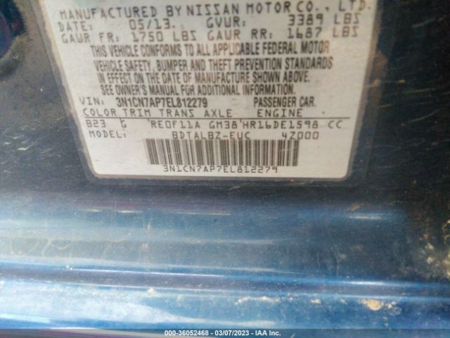 3N1CN7AP7EL812279 Nissan VERSA SV