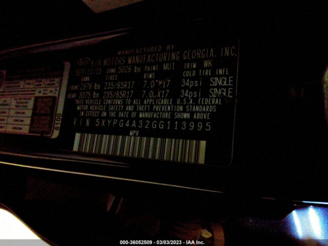 5XYPG4A32GG113995 KIA SORENTO LX