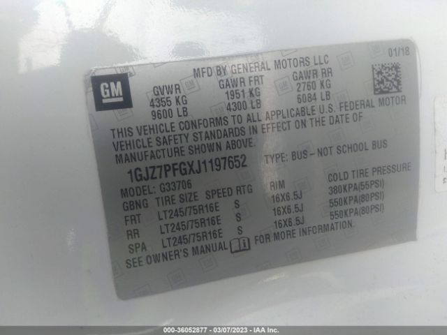 1GJZ7PFGXJ1197652 GMC Savana Passenger Lt