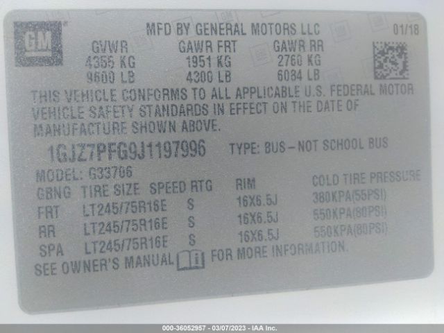1GJZ7PFG9J1197996 GMC Savana Passenger Lt
