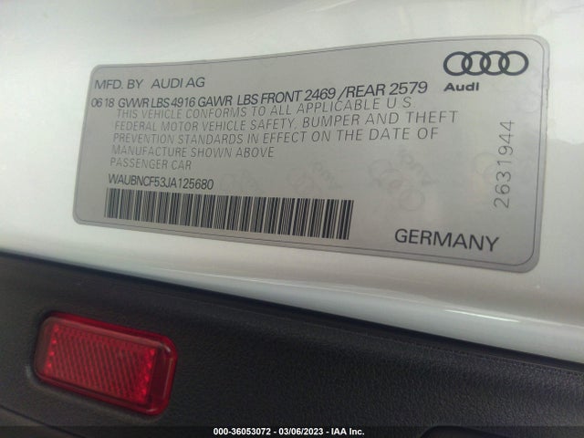 WAUBNCF53JA125680 Audi A5 Sportback Premium Plus