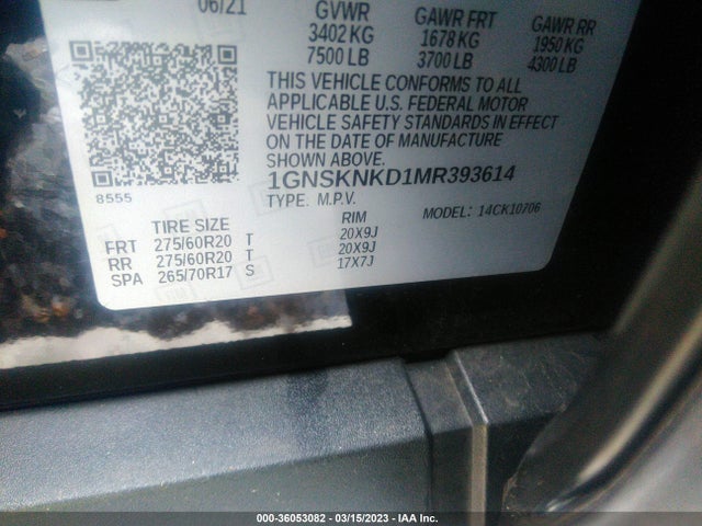 2021 Chevrolet Tahoe, VIN: 1GNSKNKD1MR393614